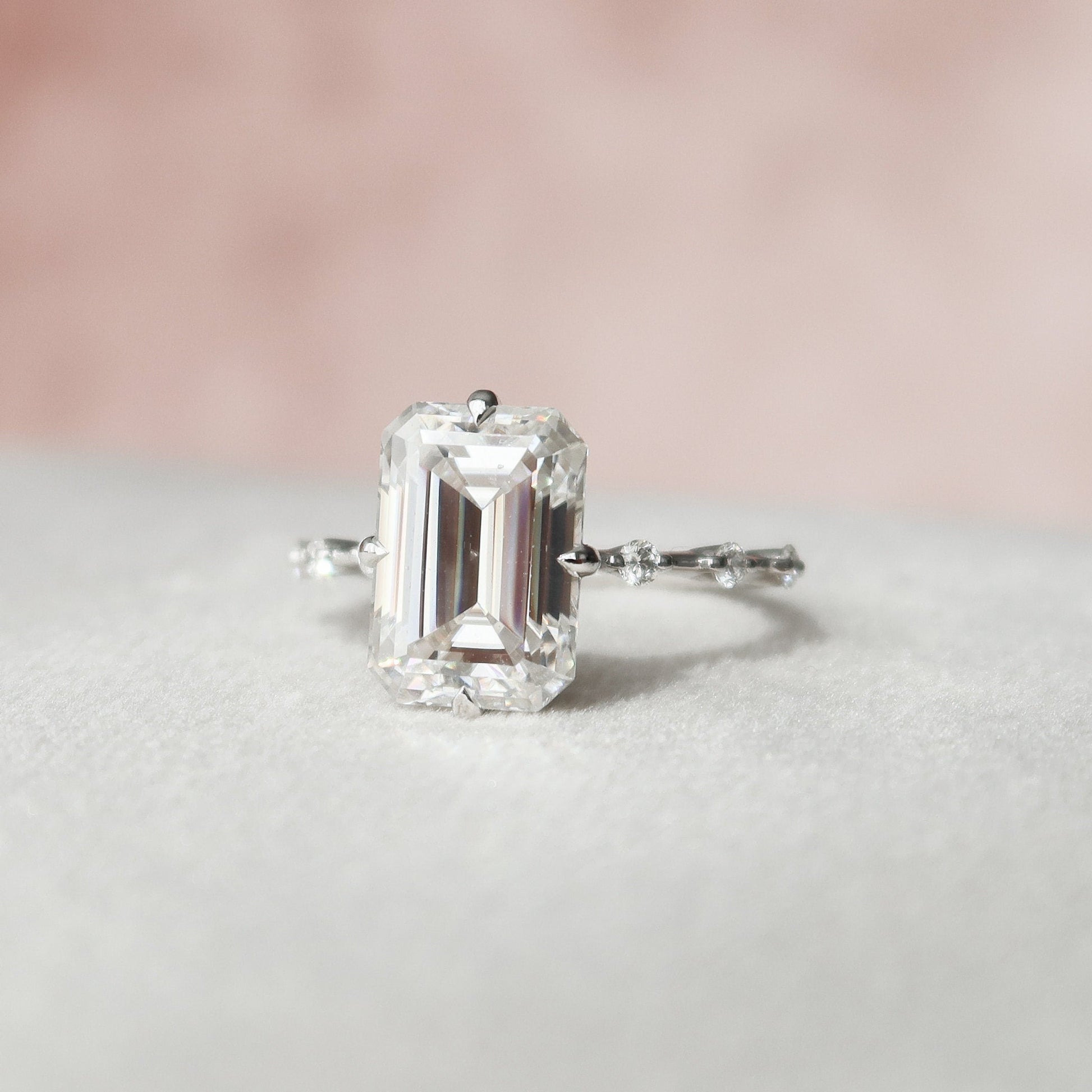 3 CT Emerald Dainty Pave Moissanite Engagement Ring