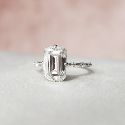 3 CT Emerald Dainty Pave Moissanite Engagement Ring