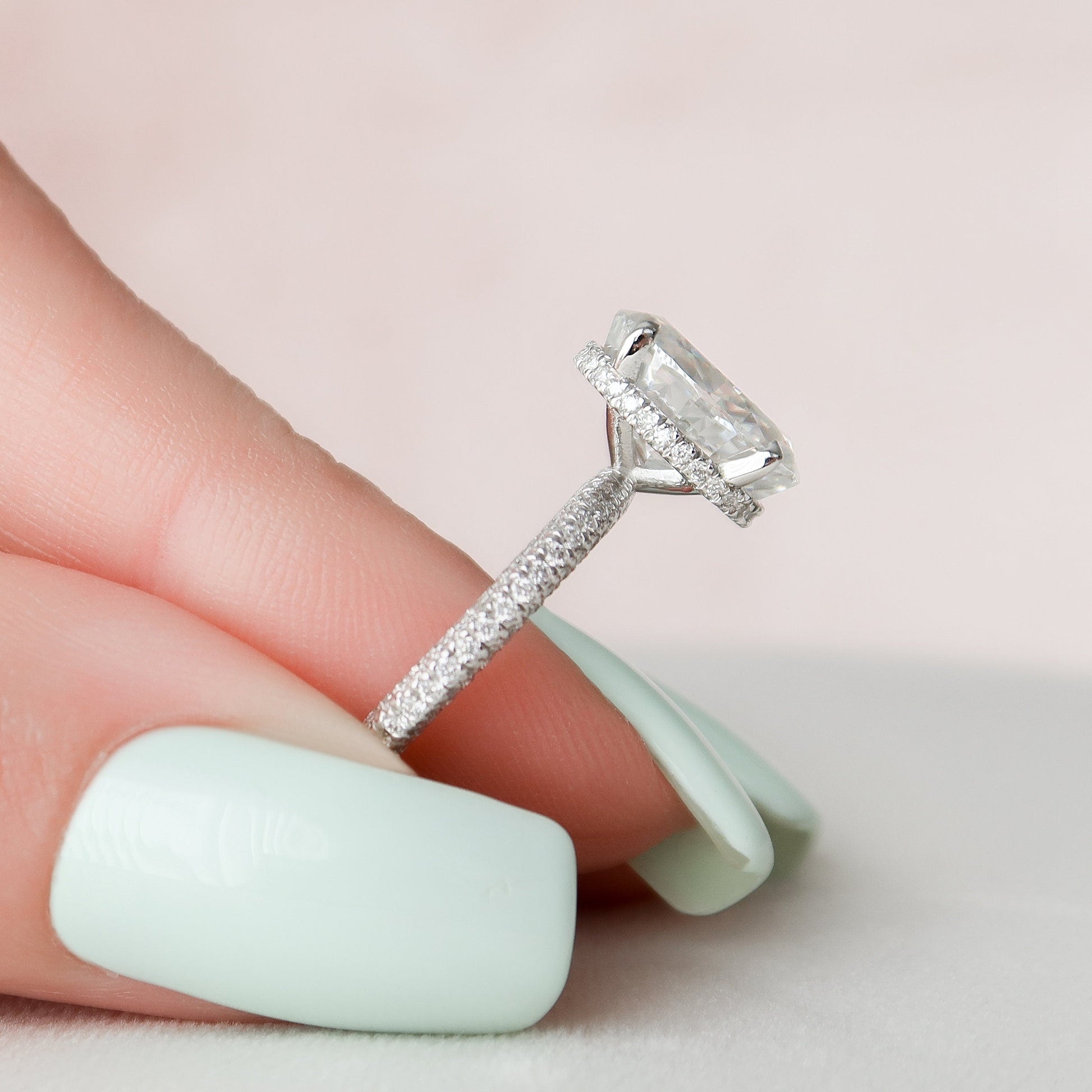 3 CT Oval Hidden Halo & Pave Moissanite Engagement Ring