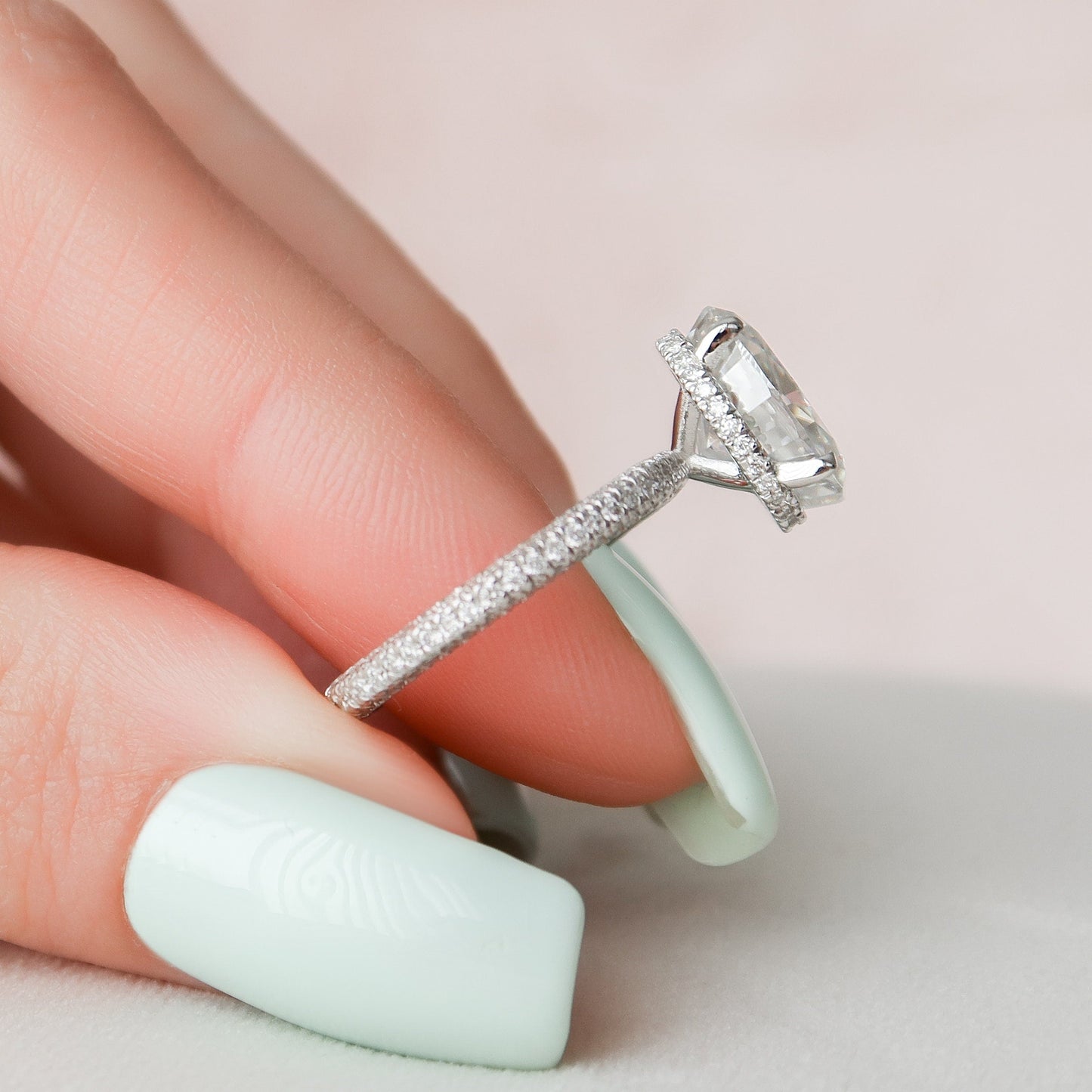 3 CT Oval Hidden Halo & Pave Moissanite Engagement Ring