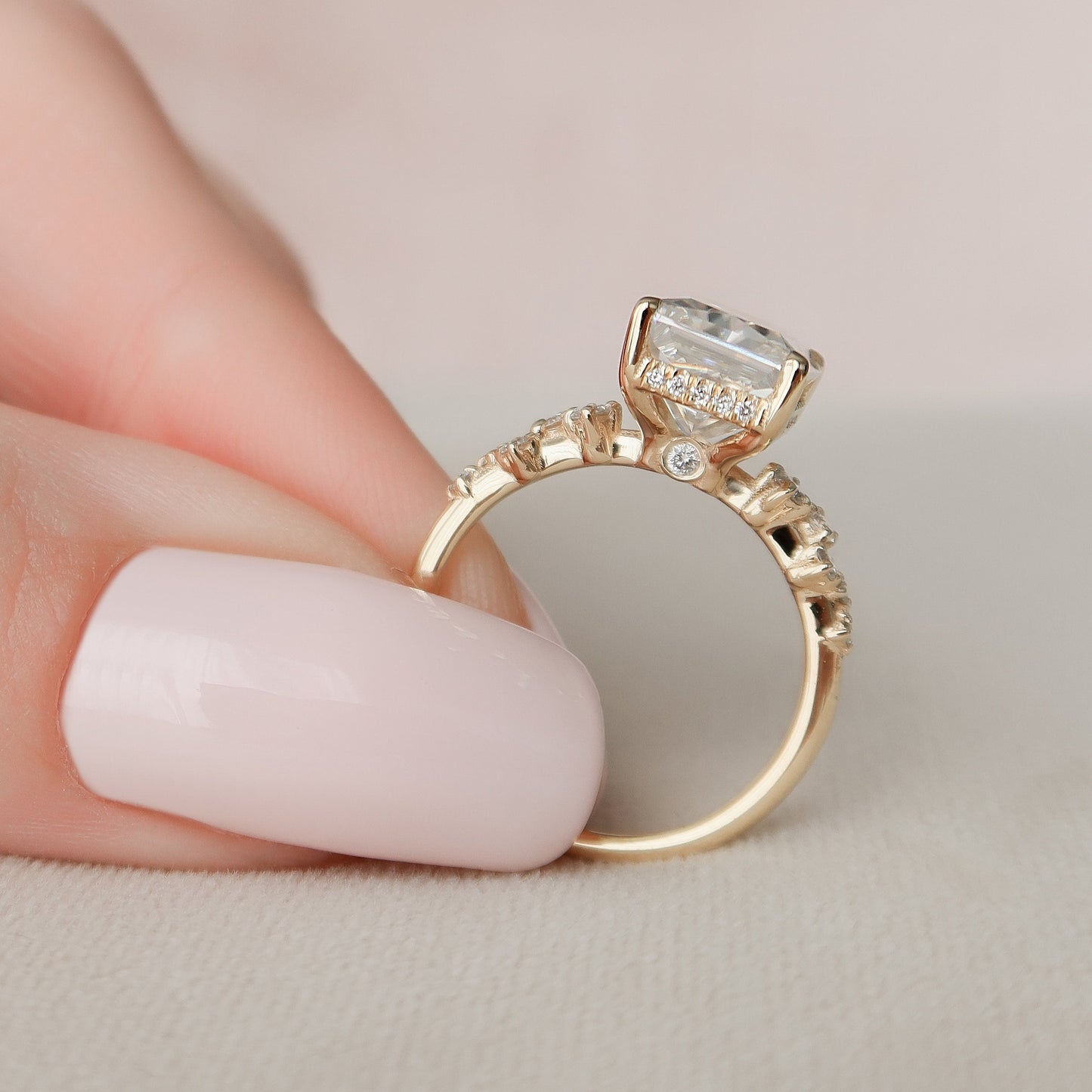 3.5 CT Radiant Hidden Halo & Pave Moissanite Engagement Ring
