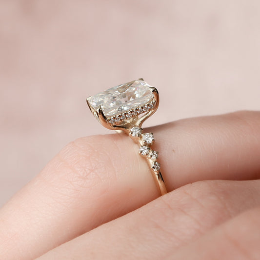 3.5 CT Radiant Hidden Halo & Pave Moissanite Engagement Ring