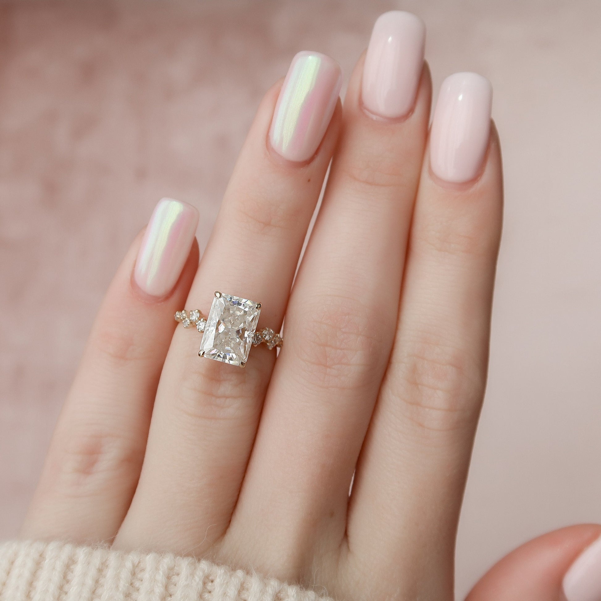3.5 CT Radiant Hidden Halo & Pave Moissanite Engagement Ring