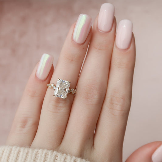 3.5 CT Radiant Hidden Halo & Pave Moissanite Engagement Ring