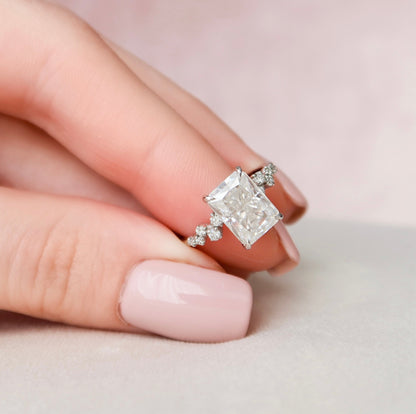 3.5 CT Radiant Hidden Halo & Pave Moissanite Engagement Ring