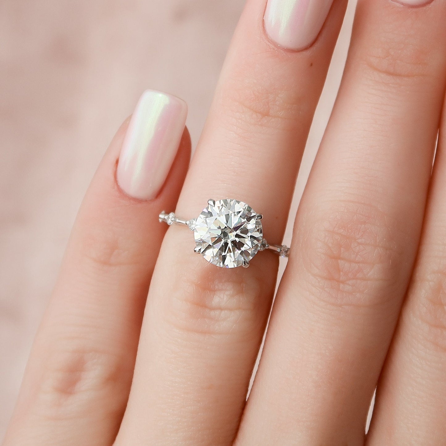 2.5 CT Round Dainty Pave Moissanite Engagement Ring