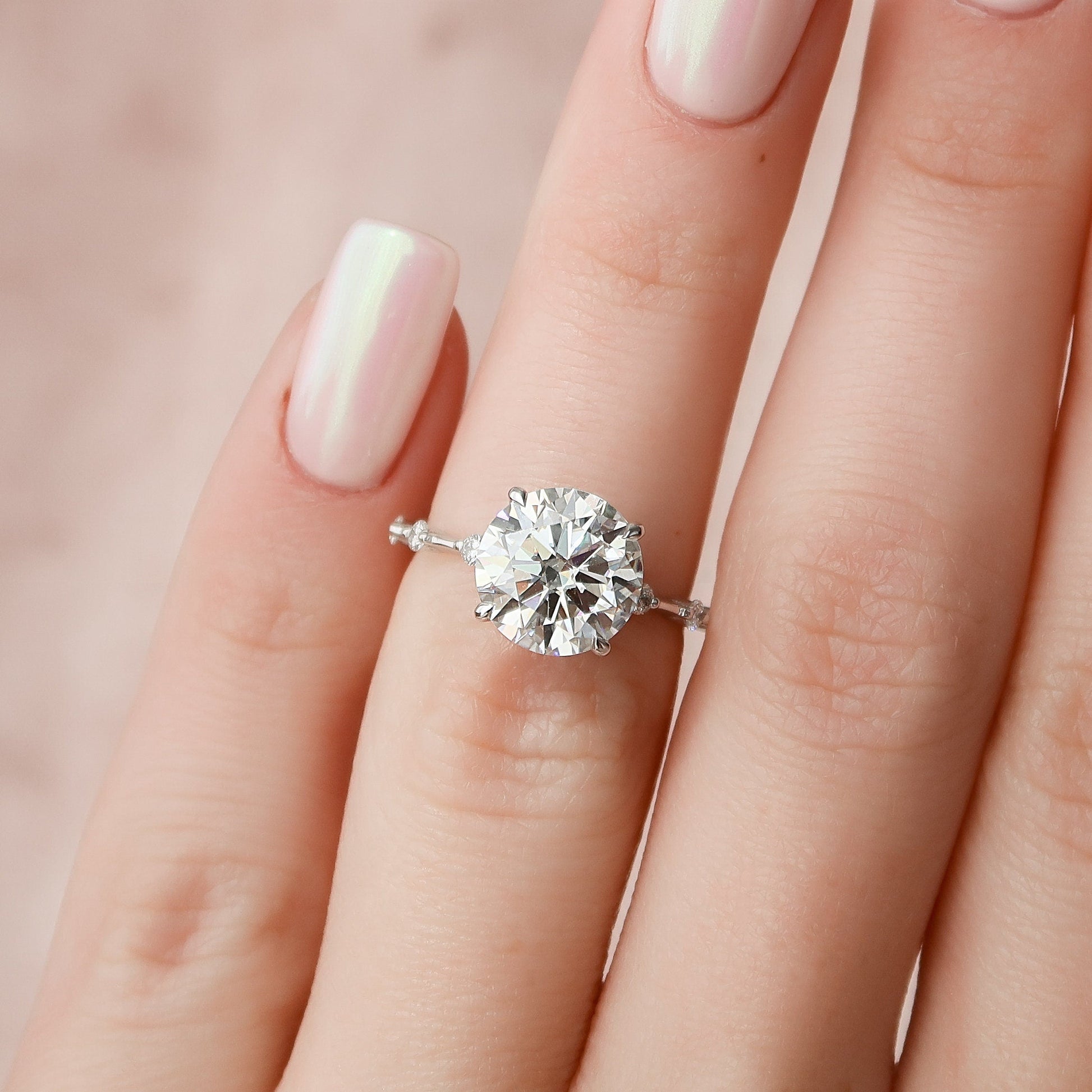 2.5 CT Round Dainty Pave Moissanite Engagement Ring