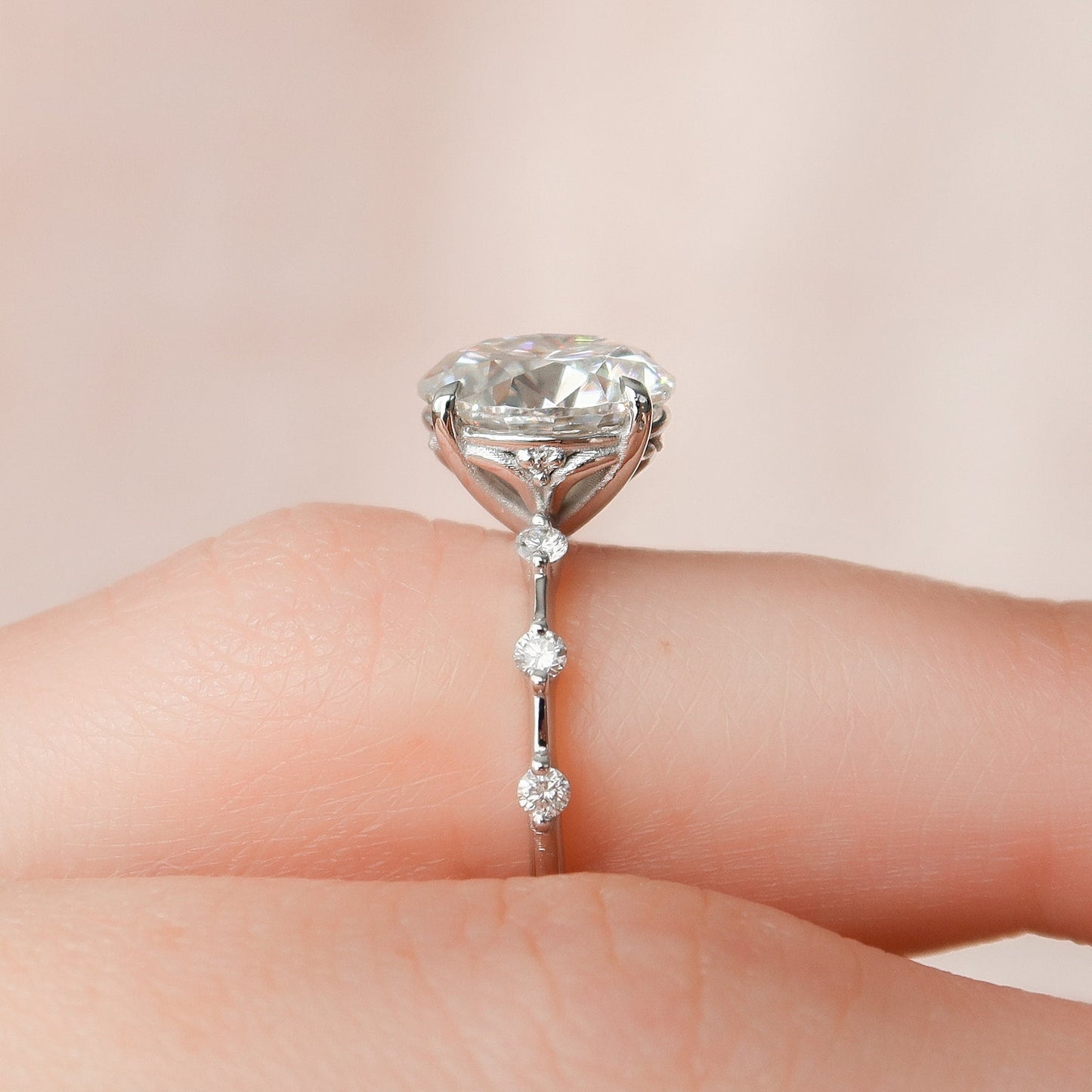 2.5 CT Round Dainty Pave Moissanite Engagement Ring