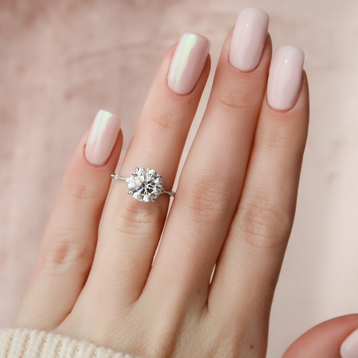 2.5 CT Round Dainty Pave Moissanite Engagement Ring