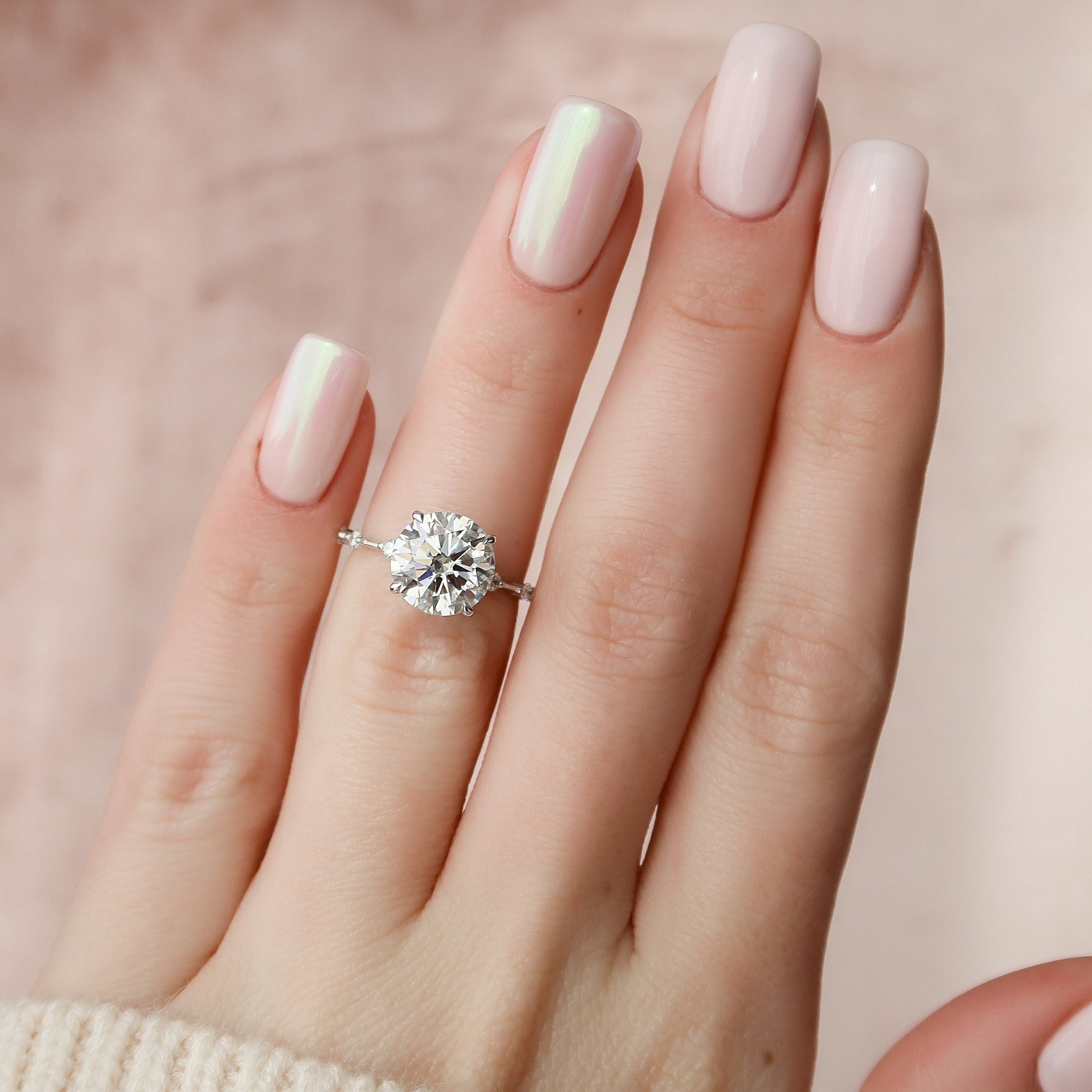 2.5 CT Round Dainty Pave Moissanite Engagement Ring