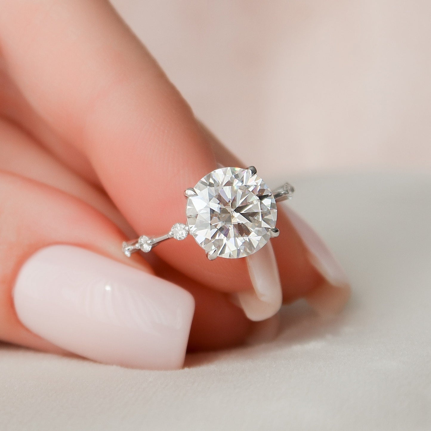 2.5 CT Round Dainty Pave Moissanite Engagement Ring