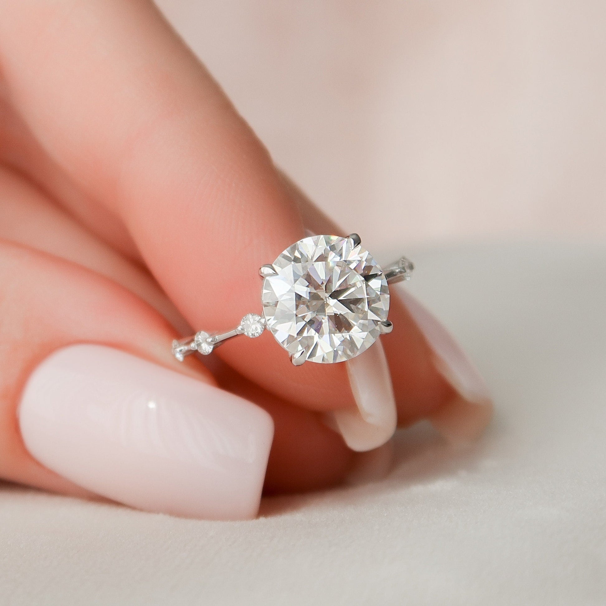 2.5 CT Round Dainty Pave Moissanite Engagement Ring