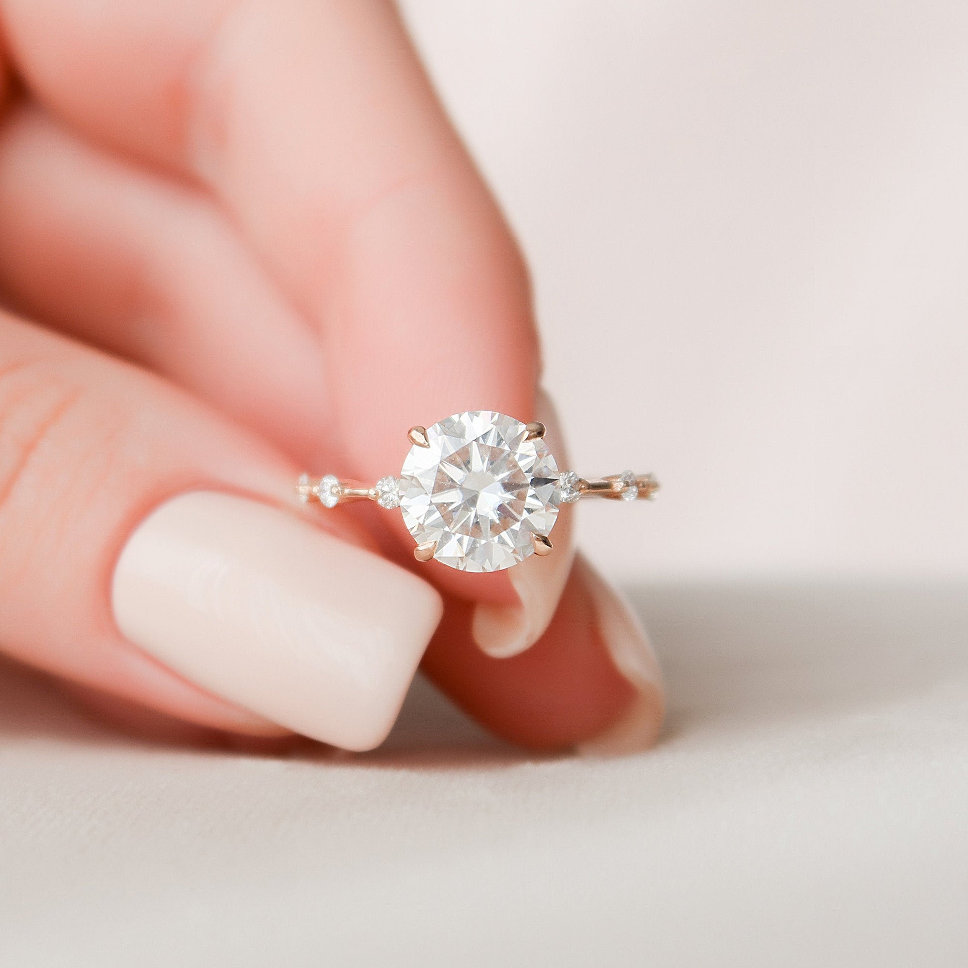 2.5 CT Round Dainty Pave Moissanite Engagement Ring