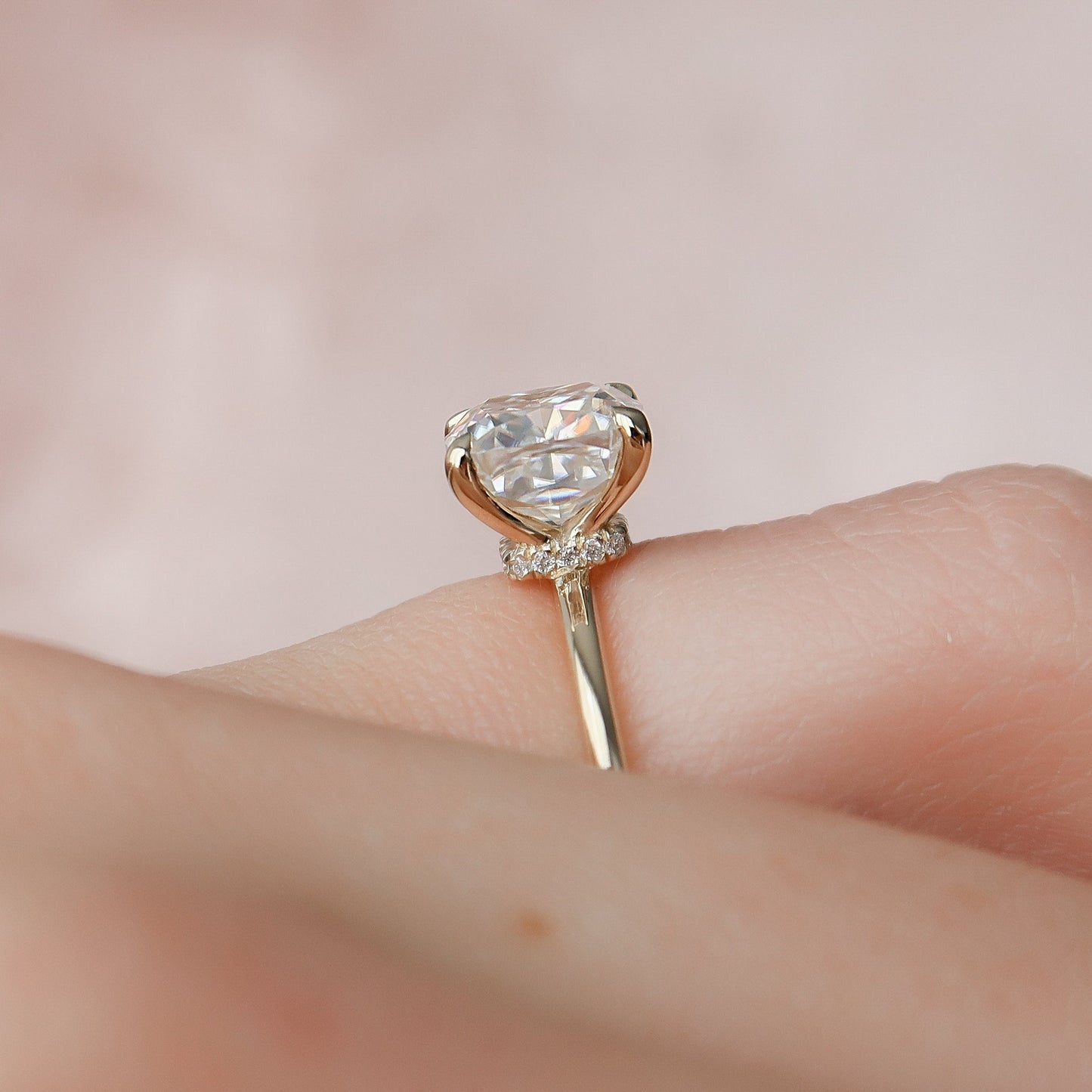 2 CT Cushion Hidden Halo Moissanite Engagement Ring