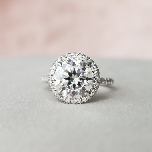 3.5 CT Round Halo & Pave Moissanite Engagement Ring