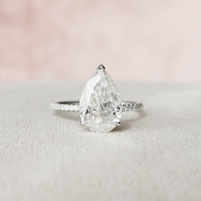 3 CT Pear Hidden Halo & Pave Moissanite Engagement Ring