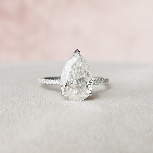 3 CT Pear Hidden Halo & Pave Moissanite Engagement Ring