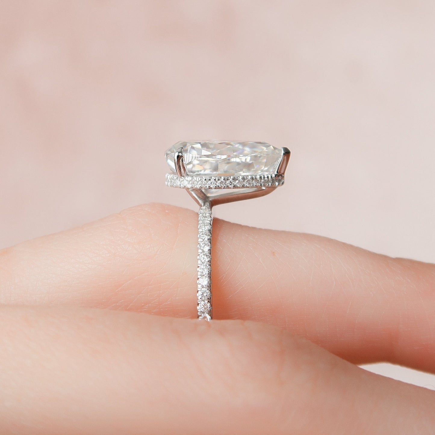 3 CT Pear Hidden Halo & Pave Moissanite Engagement Ring
