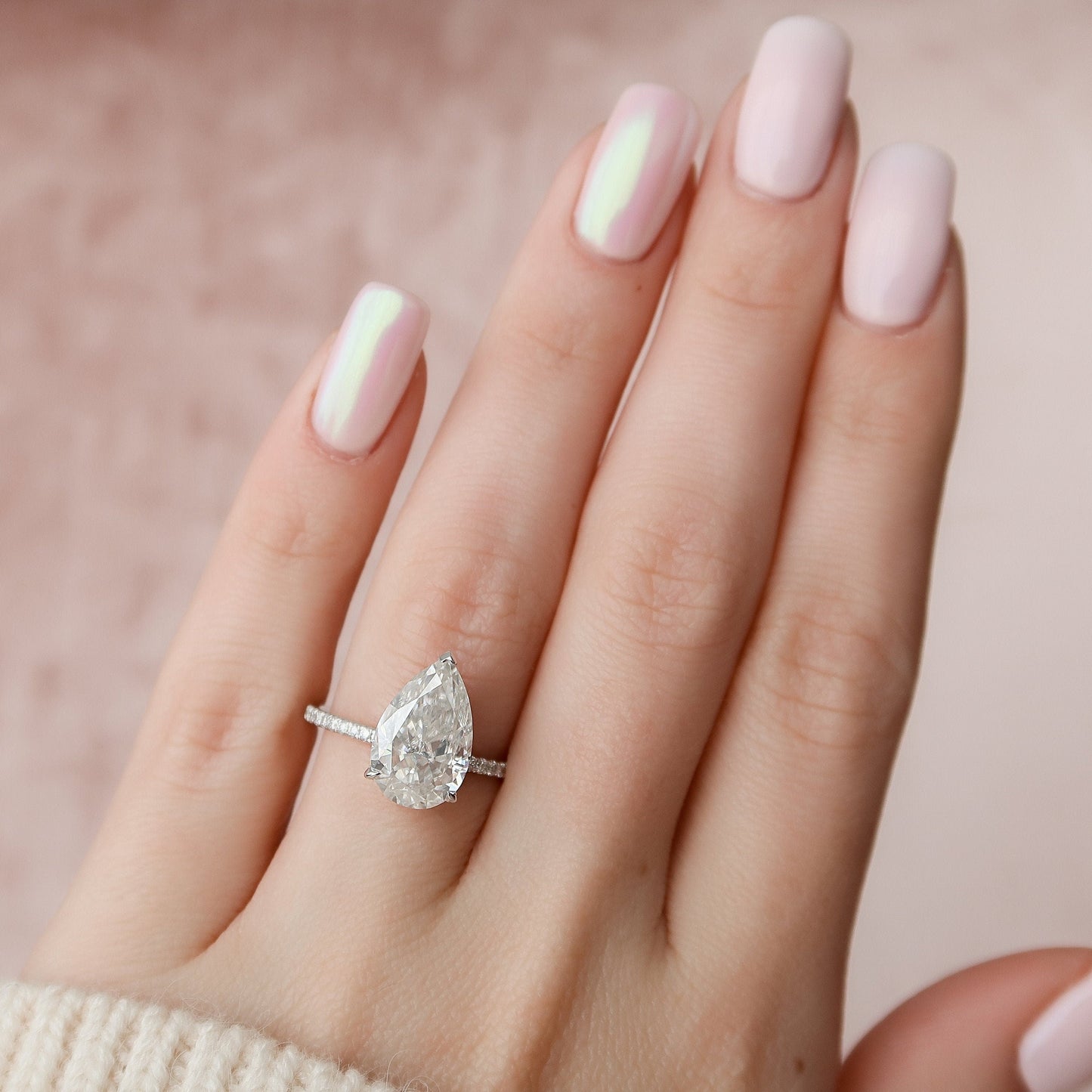 3 CT Pear Hidden Halo & Pave Moissanite Engagement Ring