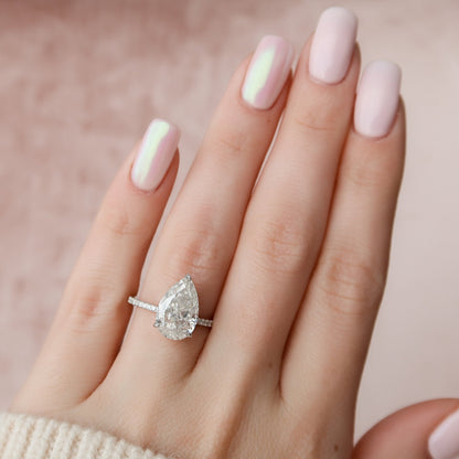 3 CT Pear Hidden Halo & Pave Moissanite Engagement Ring
