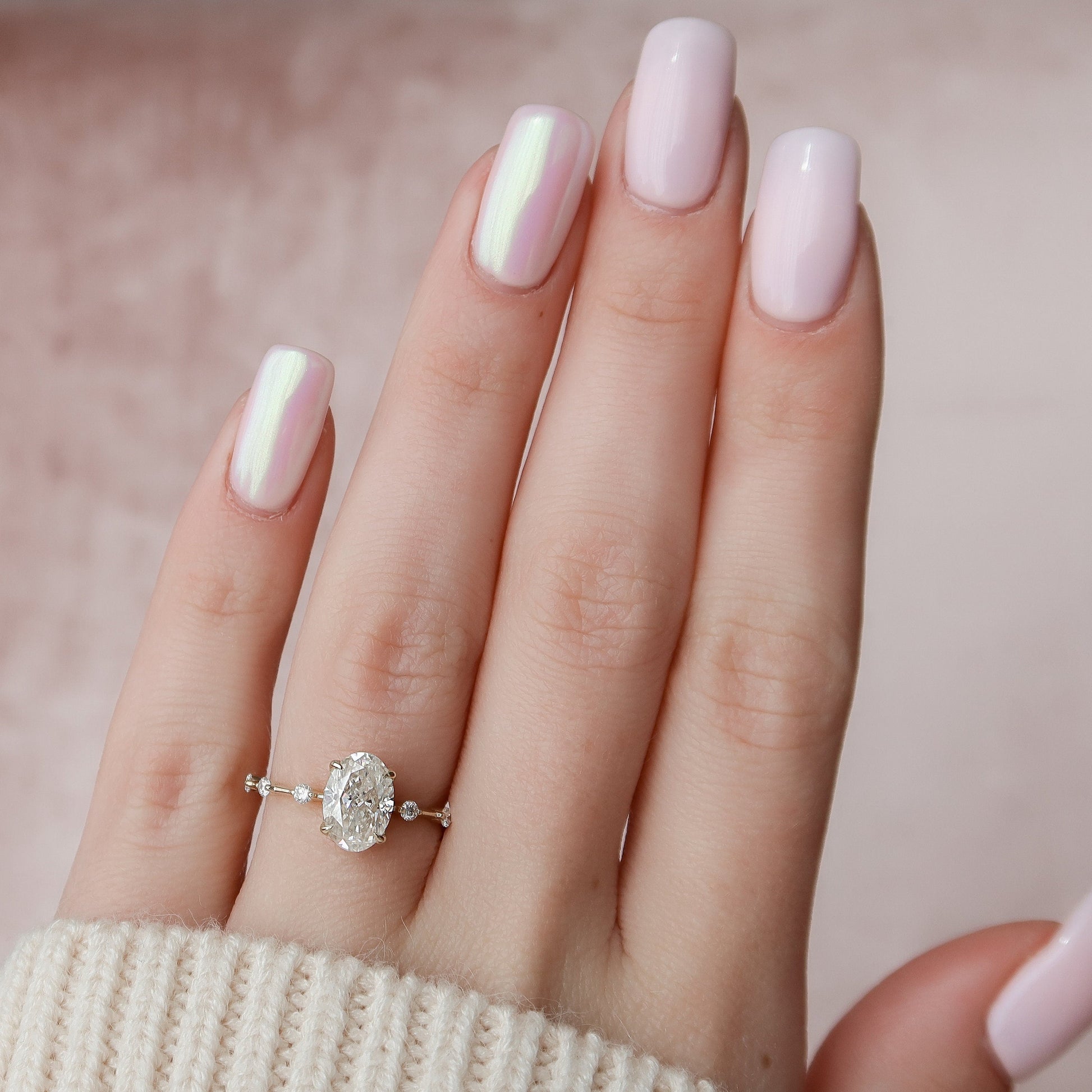 1.5 CT Oval Dainty Pave Moissanite Engagement Ring