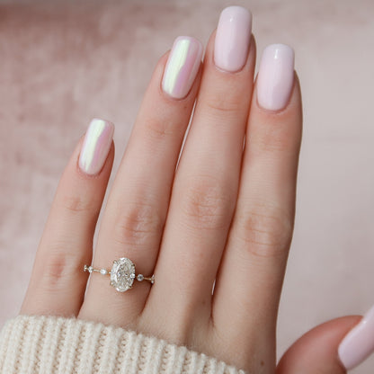 1.5 CT Oval Dainty Pave Moissanite Engagement Ring