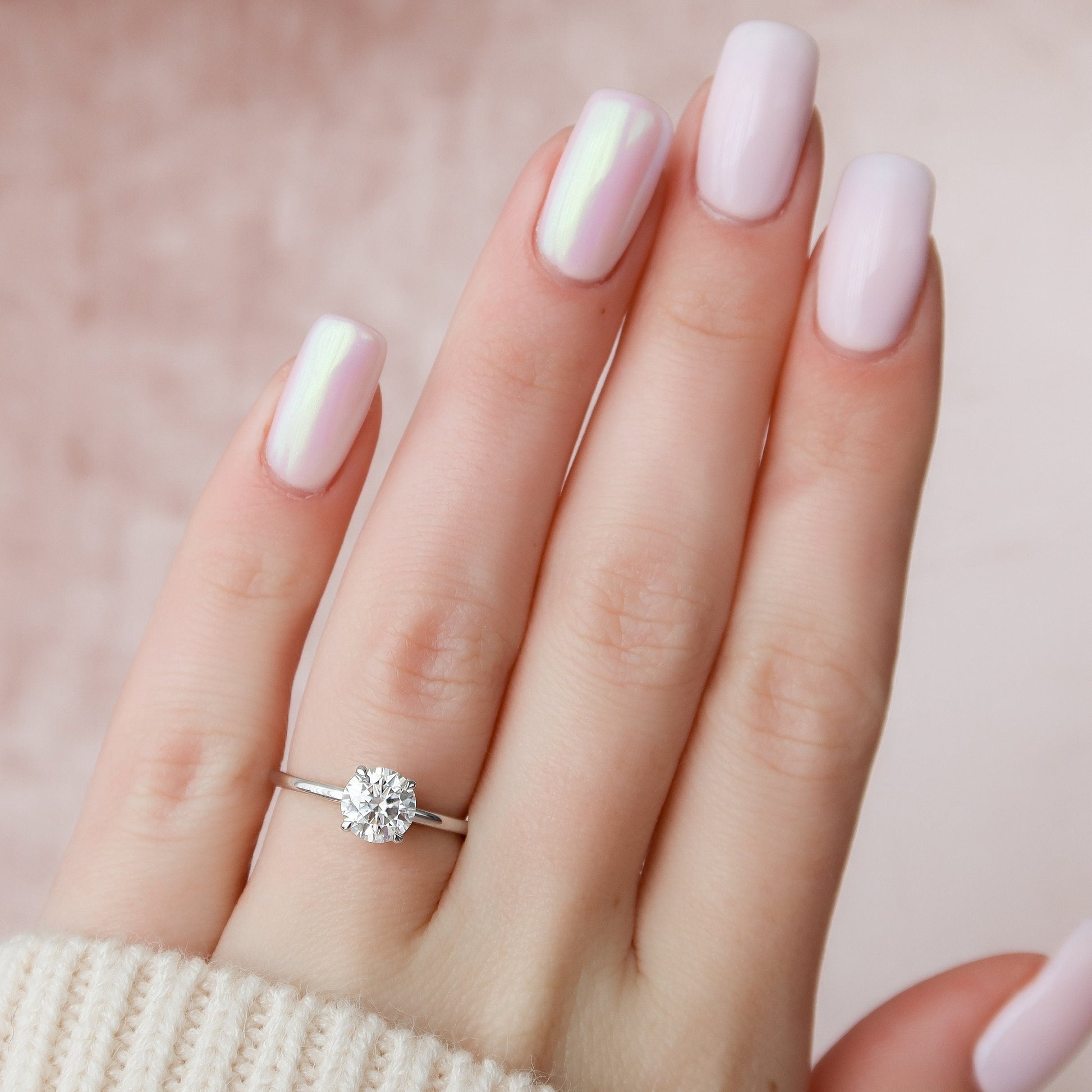 1 CT Round Hidden Halo Moissanite Engagement Ring