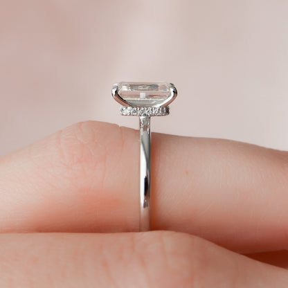 2 CT Emerald Hidden Halo Moissanite Engagement Ring