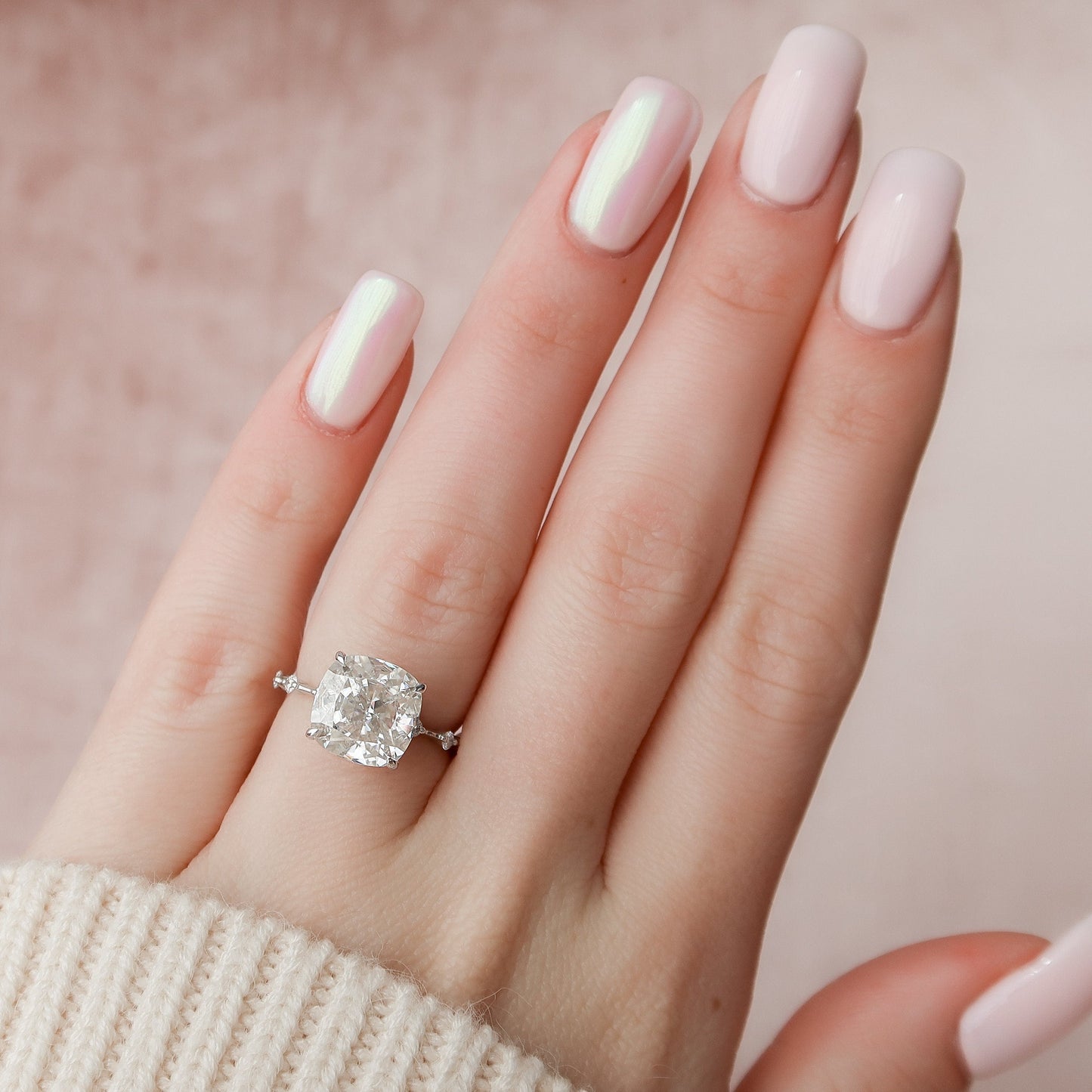 5 CT Cushion Dainty Pave Moissanite Engagement Ring