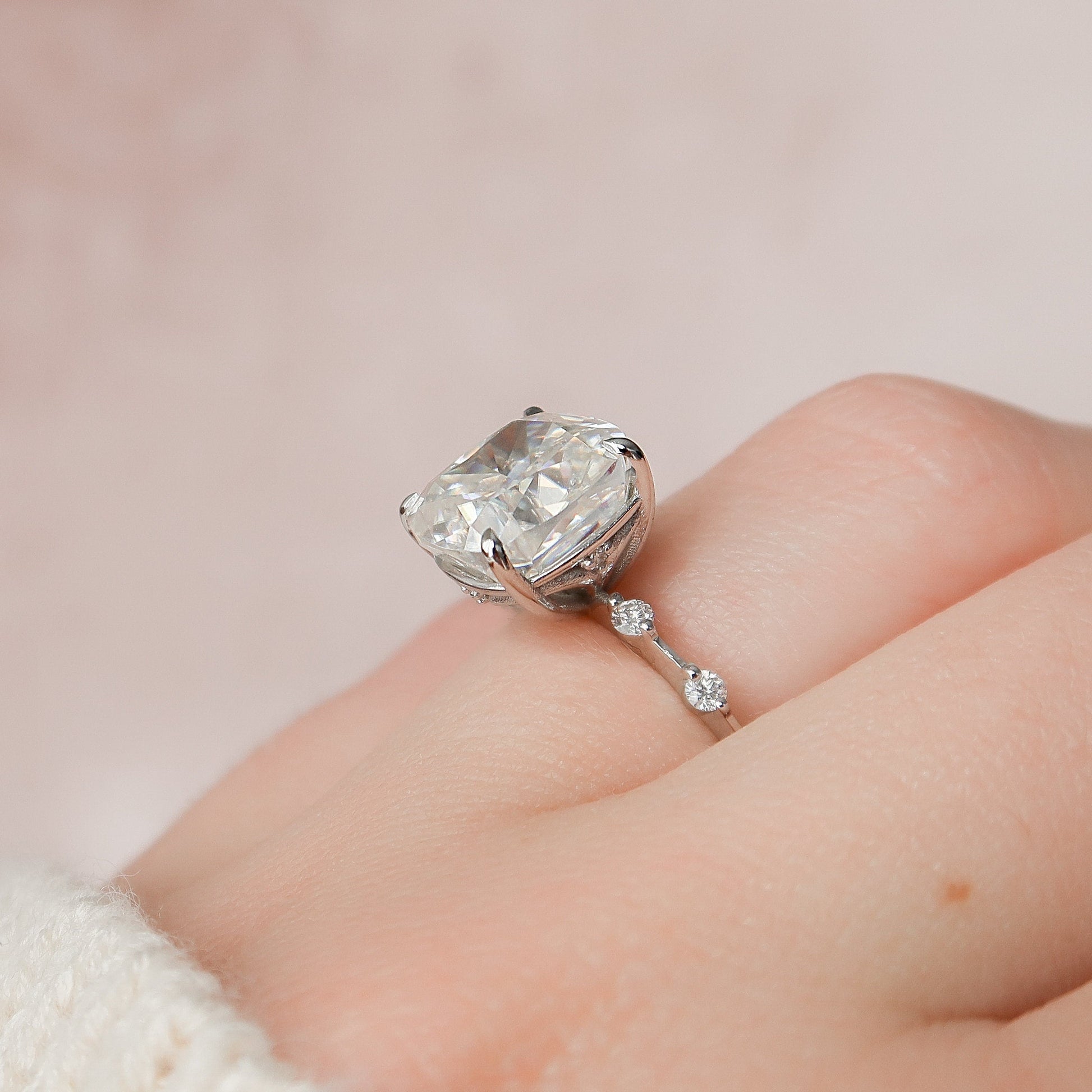 5 CT Cushion Dainty Pave Moissanite Engagement Ring