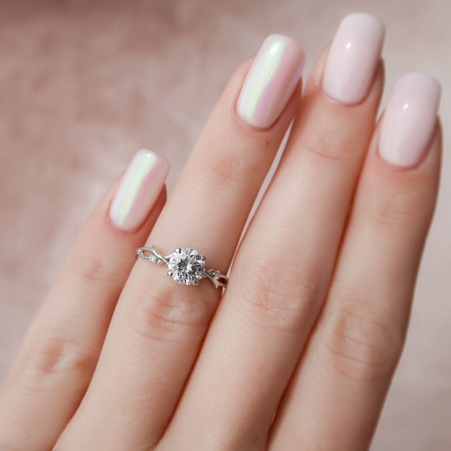 1 CT Round Twig Pave Moissanite Engagement Ring