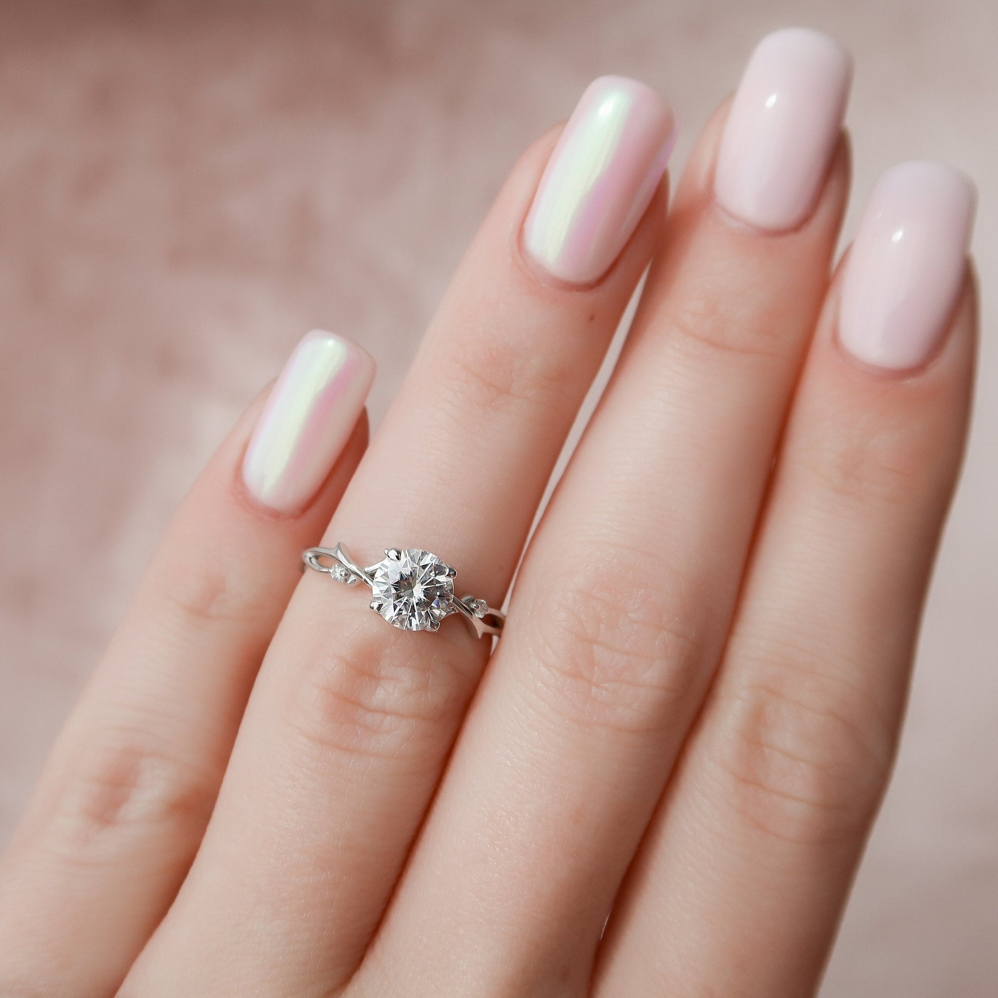 1 CT Round Twig Pave Moissanite Engagement Ring