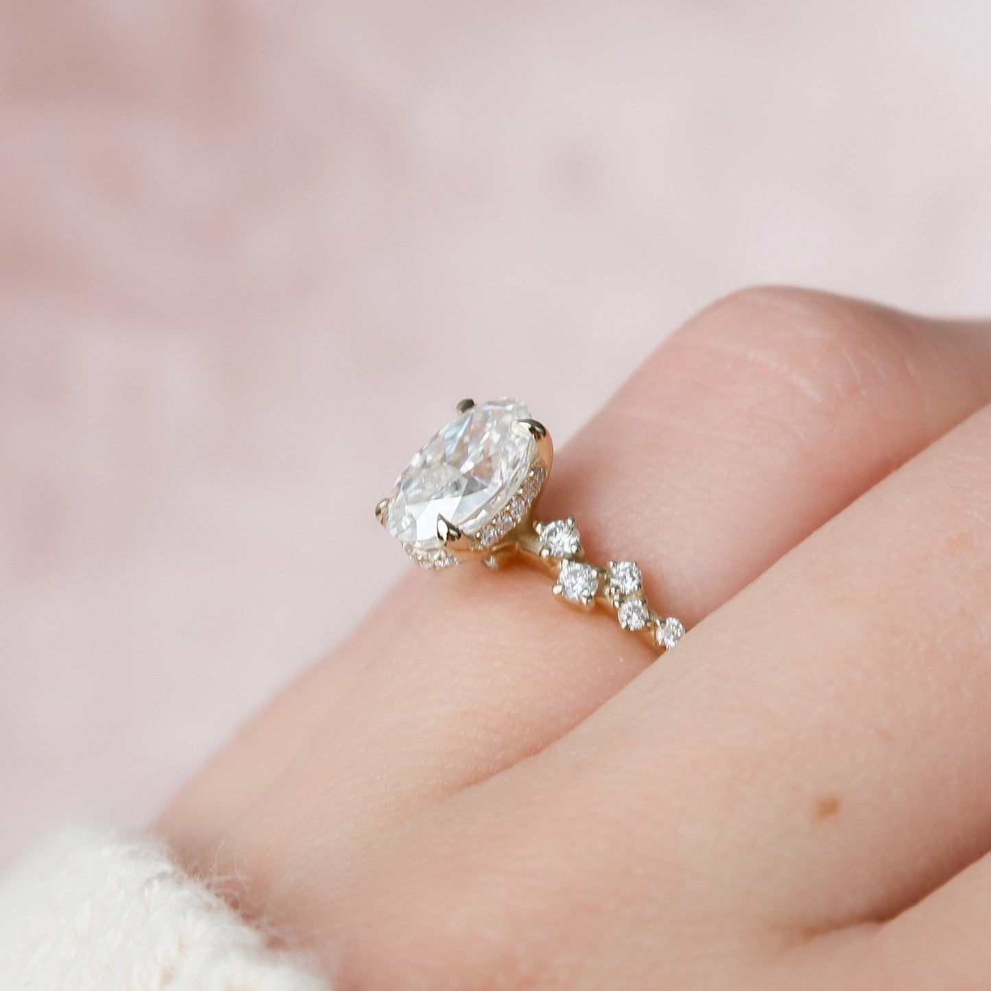 1.5 CT Oval Hidden Halo & Pave Moissanite Engagement Ring