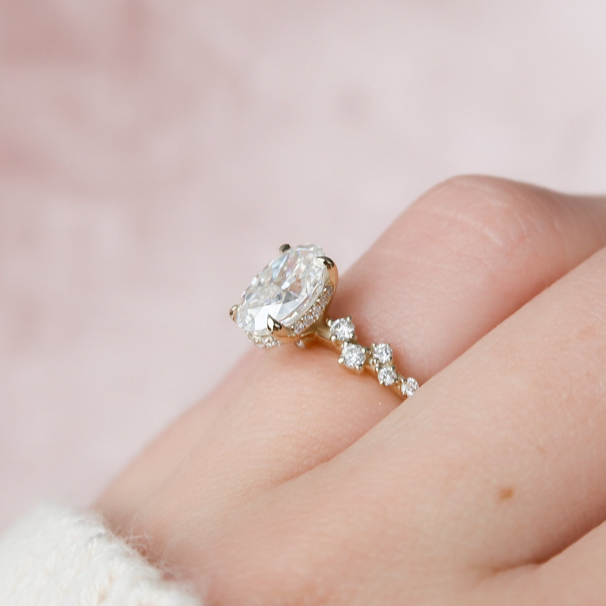 1.5 CT Oval Hidden Halo & Pave Moissanite Engagement Ring