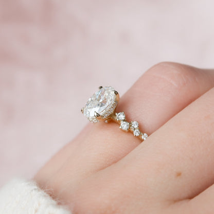 1.5 CT Oval Hidden Halo & Pave Moissanite Engagement Ring