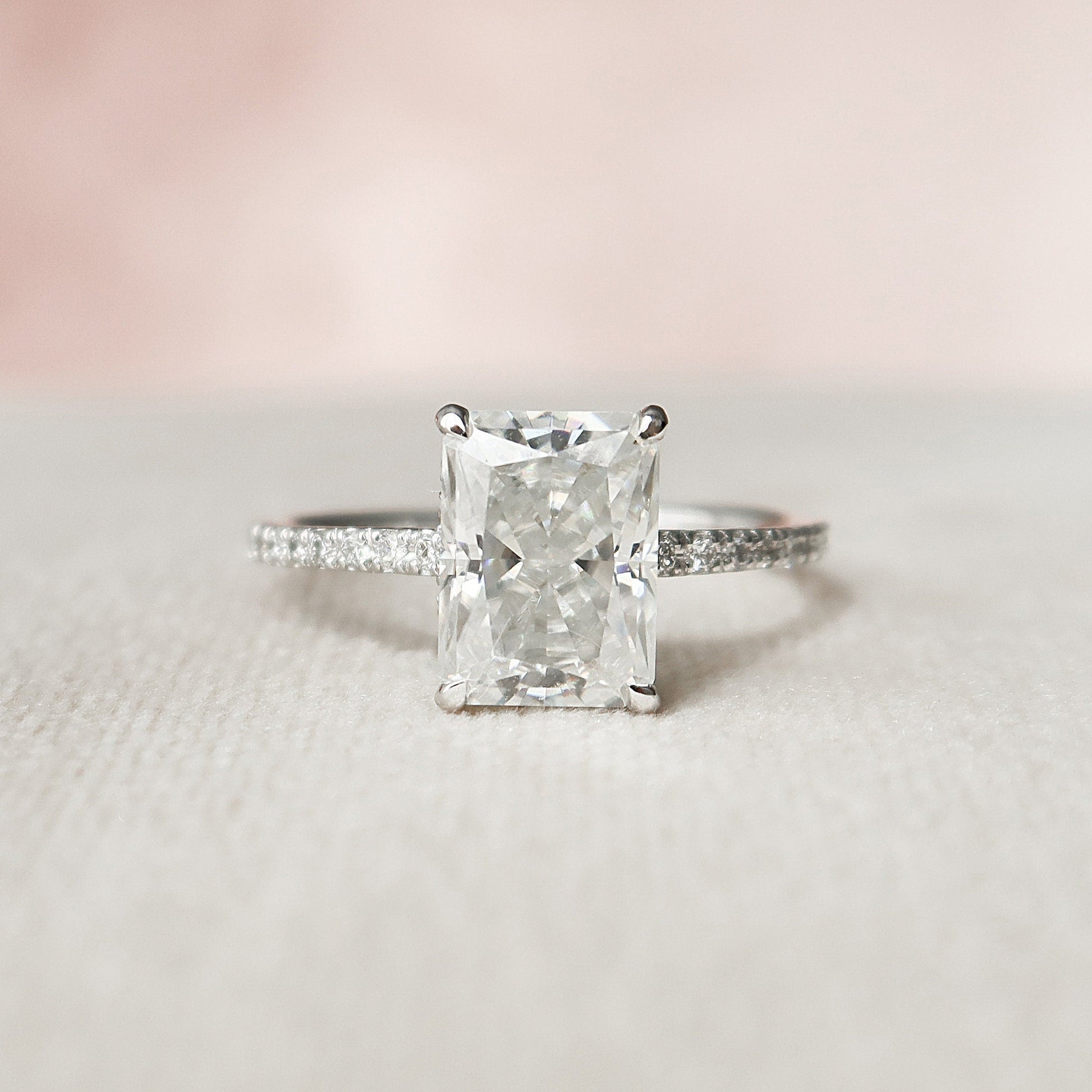 2.5 CT Radiant Hidden Halo & Pave Moissanite Engagement Ring