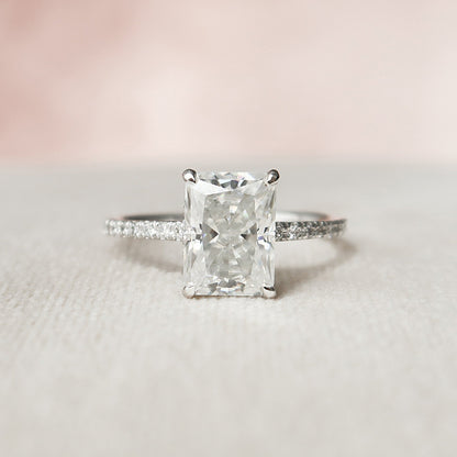 2.5 CT Radiant Hidden Halo & Pave Moissanite Engagement Ring