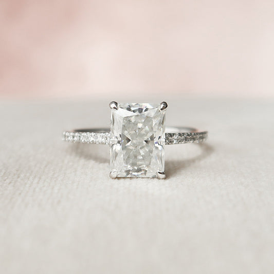 2.5 CT Radiant Hidden Halo & Pave Moissanite Engagement Ring
