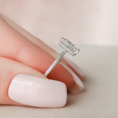 2.5 CT Radiant Hidden Halo & Pave Moissanite Engagement Ring