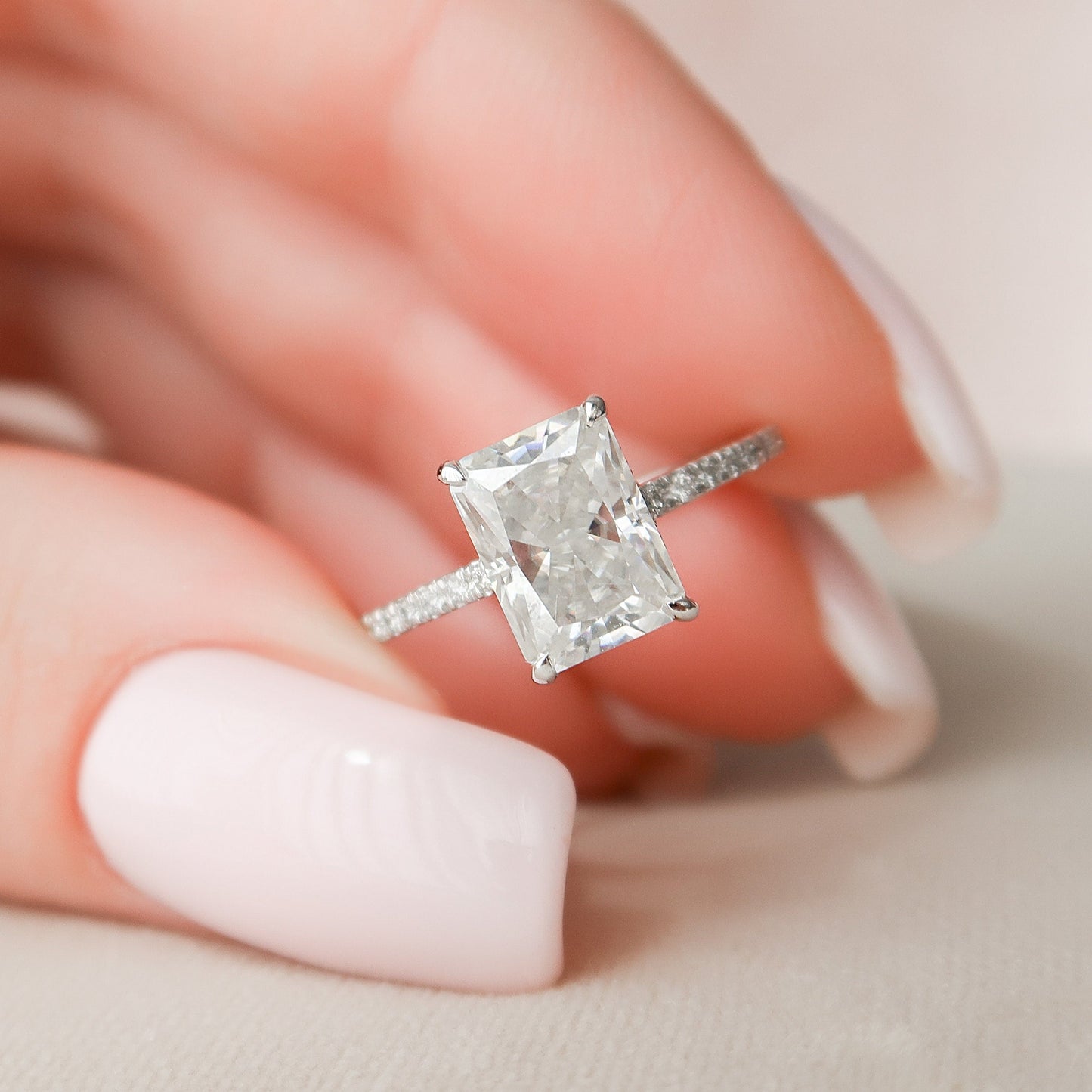 2.5 CT Radiant Hidden Halo & Pave Moissanite Engagement Ring
