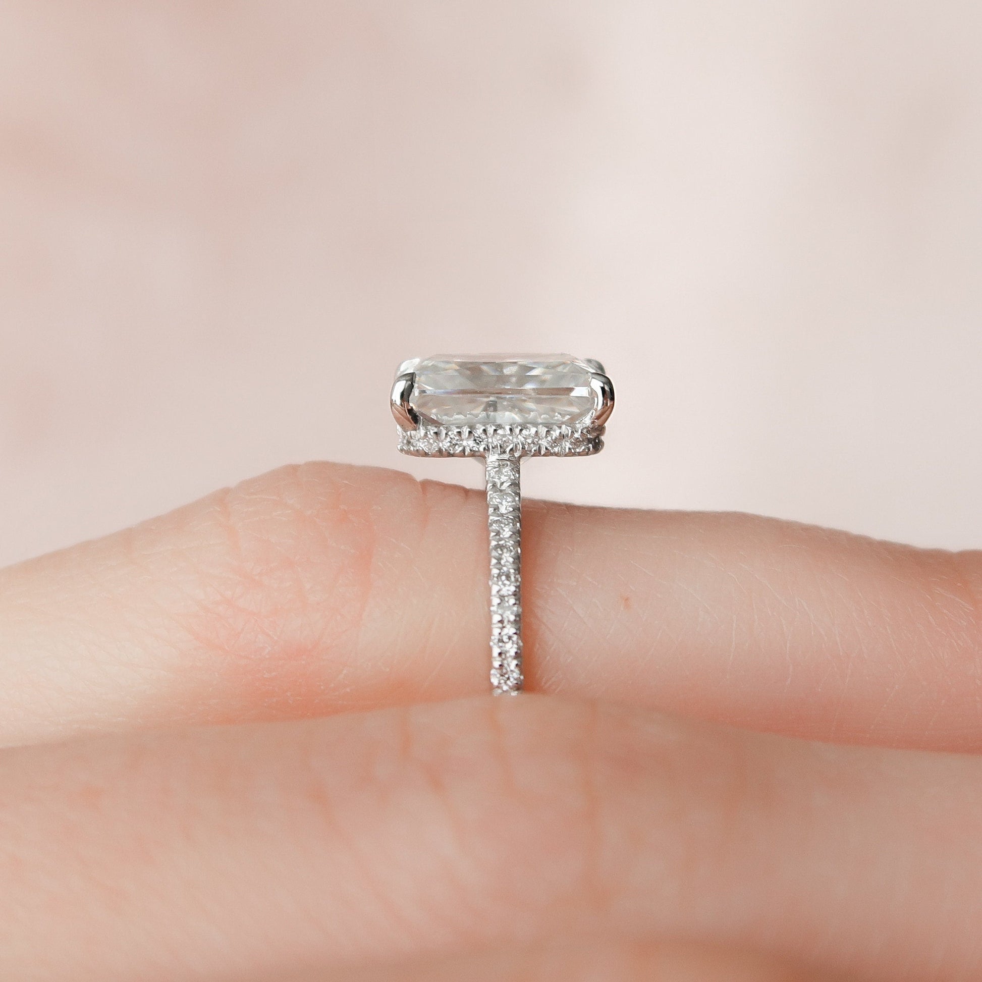 2.5 CT Radiant Hidden Halo & Pave Moissanite Engagement Ring