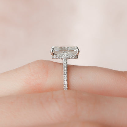2.5 CT Radiant Hidden Halo & Pave Moissanite Engagement Ring