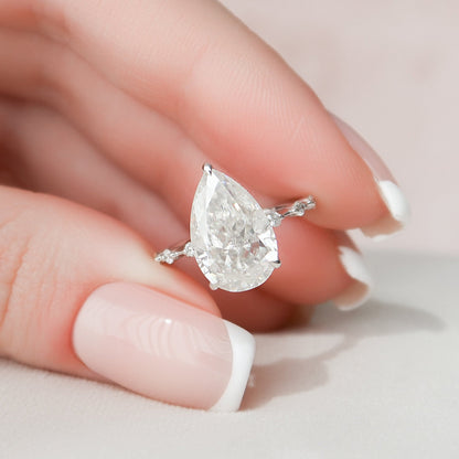 3.5 CT Pear Hidden Halo & Dainty Pave Moissanite Engagement Ring