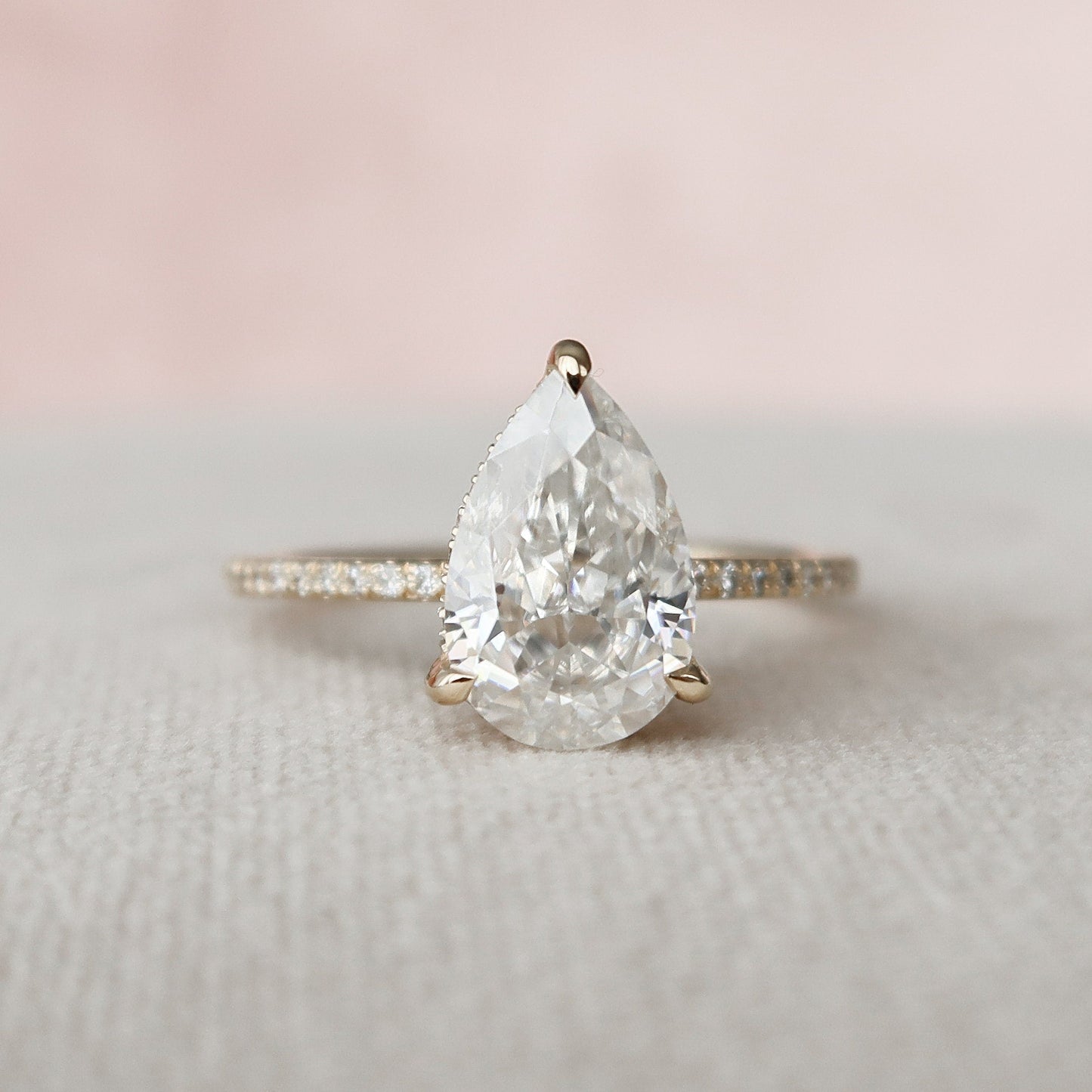 2.5 CT Pear Hidden Halo & Pave Moissanite Engagement Ring