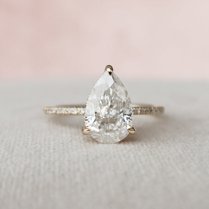 2.5 CT Pear Hidden Halo & Pave Moissanite Engagement Ring