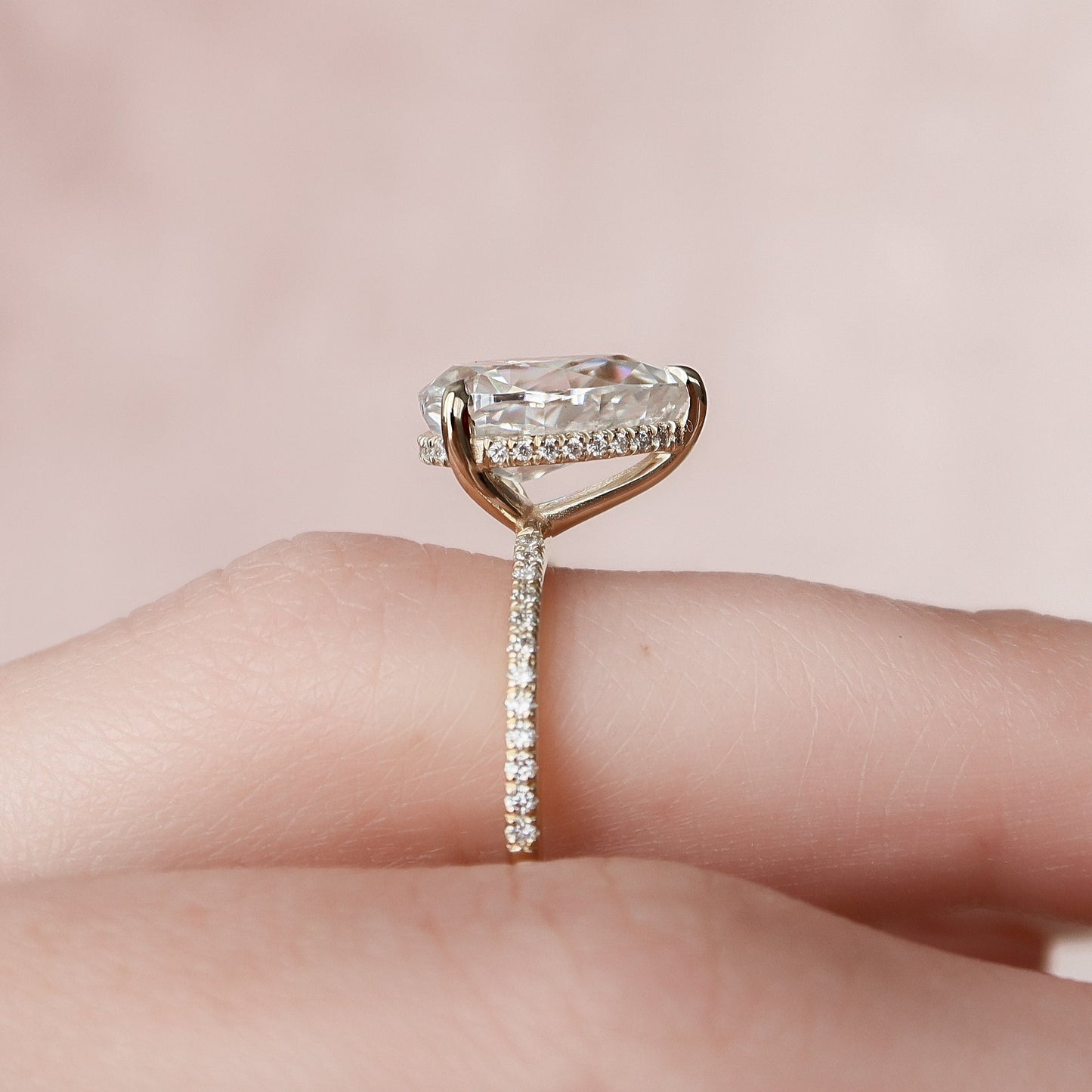2.5 CT Pear Hidden Halo & Pave Moissanite Engagement Ring