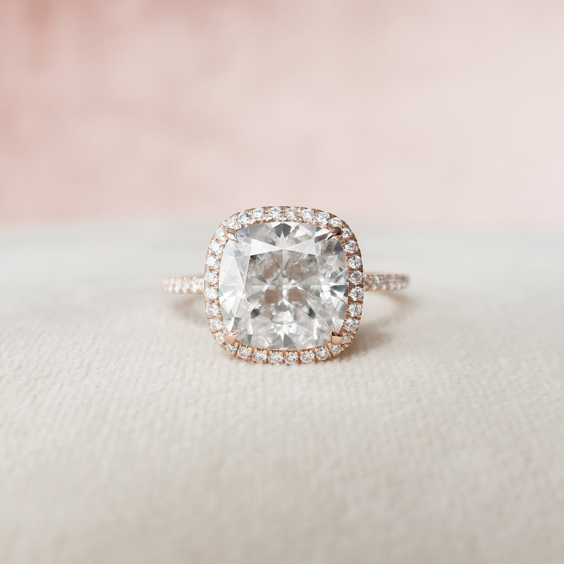 5 CT Cushion Halo & Pave Moissanite Engagement Ring