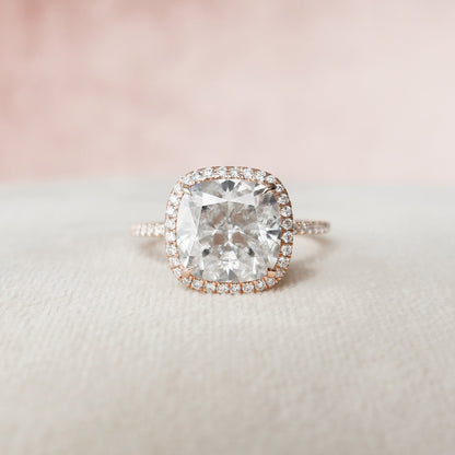 5 CT Cushion Halo & Pave Moissanite Engagement Ring