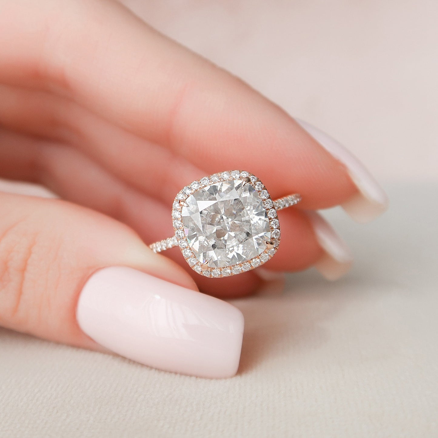 5 CT Cushion Halo & Pave Moissanite Engagement Ring