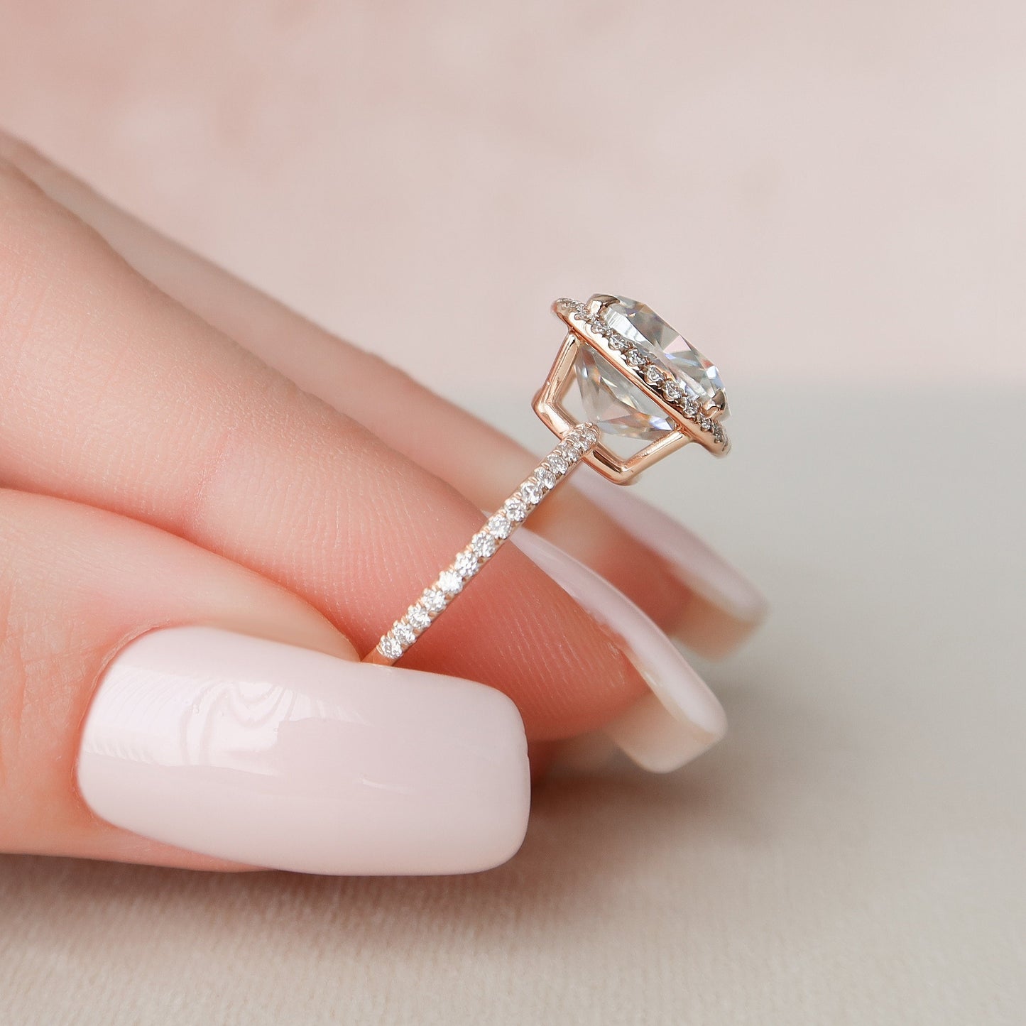 5 CT Cushion Halo & Pave Moissanite Engagement Ring